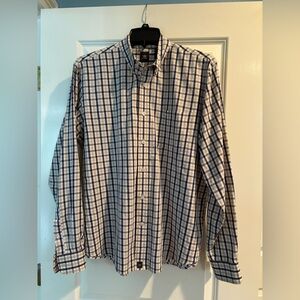 Dockers Plaid Button Down Shirt Men’s Large Navy Tan long sleeve casual